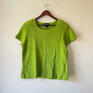 Vintage 90s Crochet Knit Sweater Top Lime Green Size XL‎